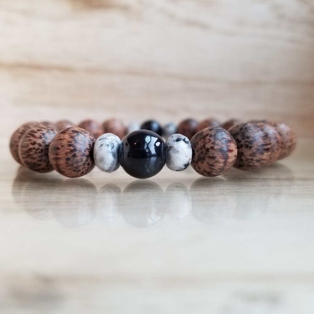 Men's Beaded Bracelet, Wood Bracelet